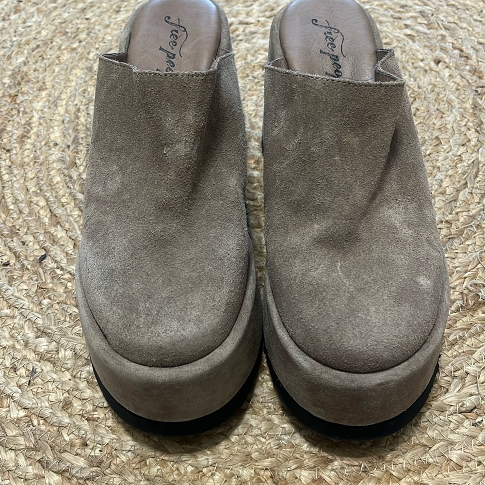 Free People Taupe Suede Platform Mules
